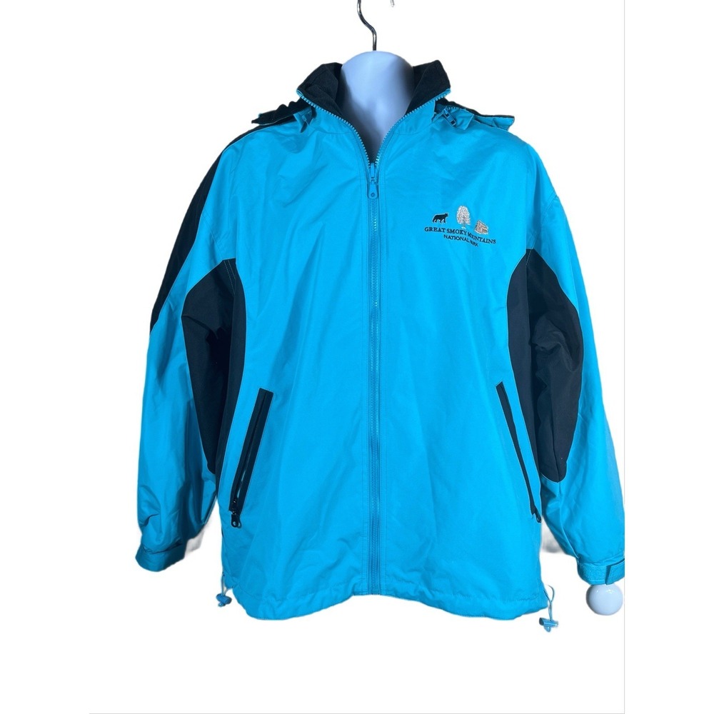 Cheneral Blue/Blk Reversible Jacket Detachable Hood Size M Great Smoky Mtn Logo